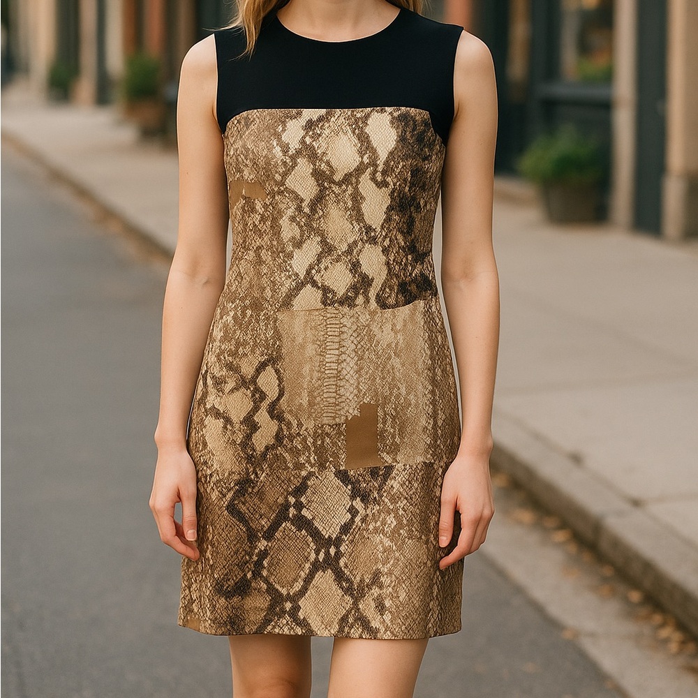 Tahari‎ Black and Brown Snake Print Mini Dress